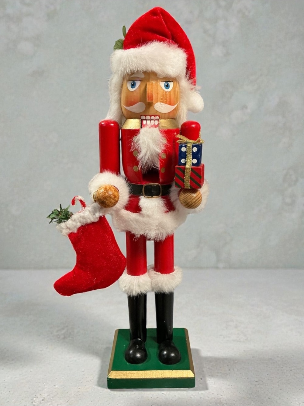 Vintage Wooden Red Santa Nutcracker Figurine - Holiday Decor